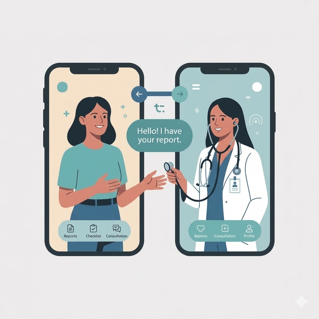 Ilustracao da plataforma conectando paciente e especialista